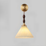 Classic Pleated Shade Walnut Metal Cone Wall Sconce Image - 8
