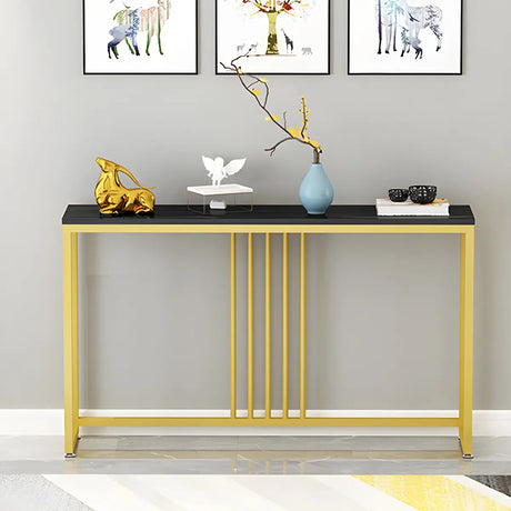 Classic Rectangle Gold Black Metal Wood Console Table Image - 1