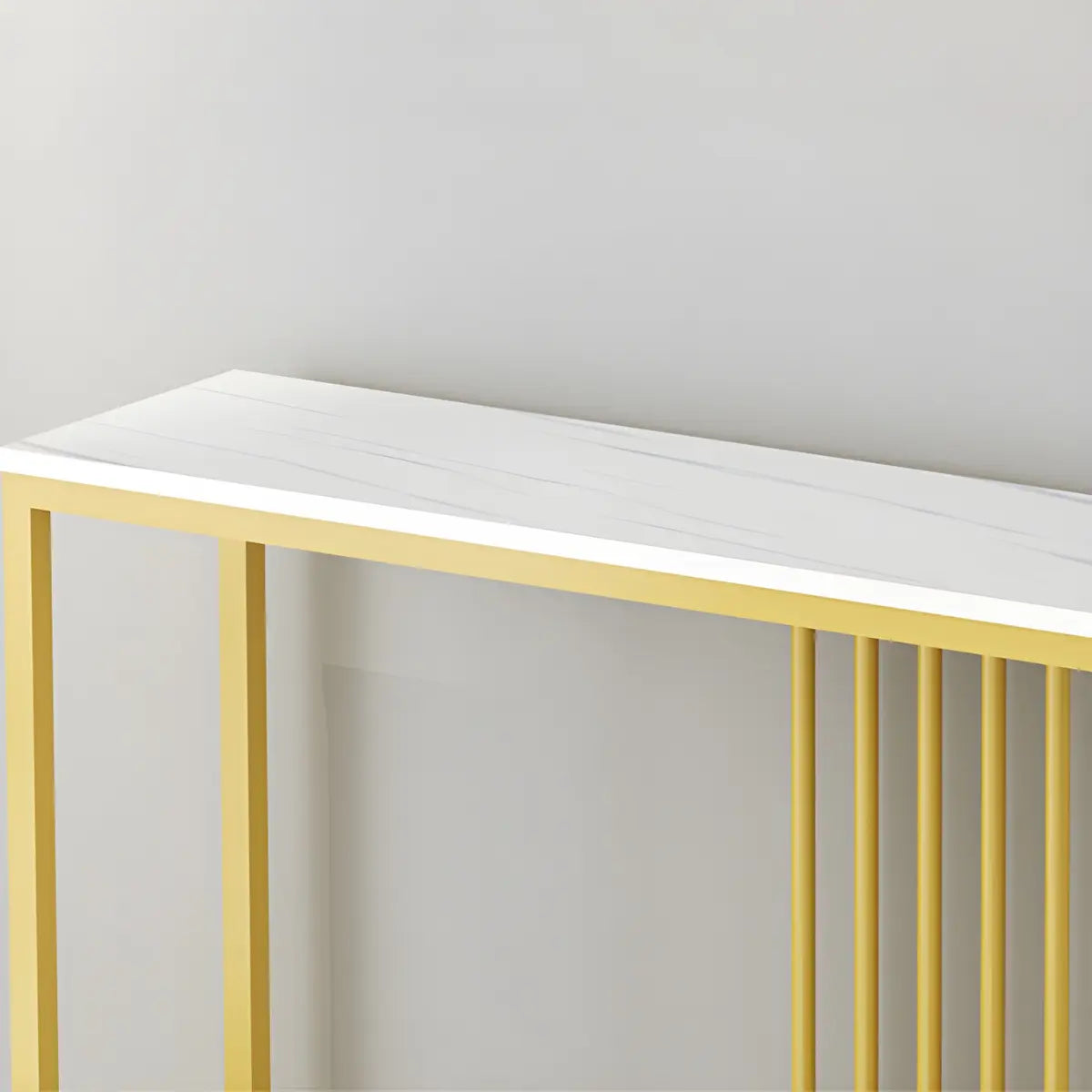 Classic Rectangle Gold Black Metal Wood Console Table Image - 12