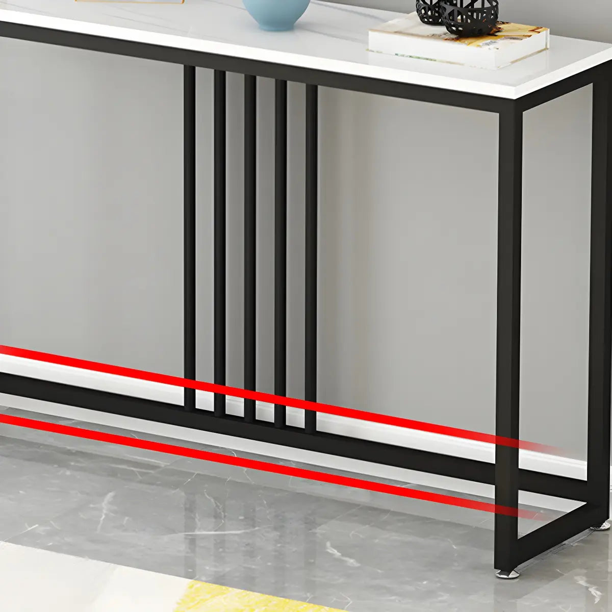 Classic Rectangle Gold Black Metal Wood Console Table Image - 14