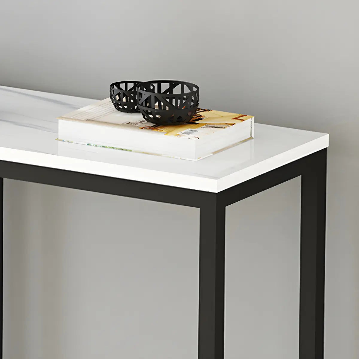 Classic Rectangle Gold Black Metal Wood Console Table Image - 15