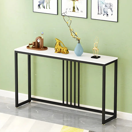 Classic Rectangle Gold Black Metal Wood Console Table Image - 2