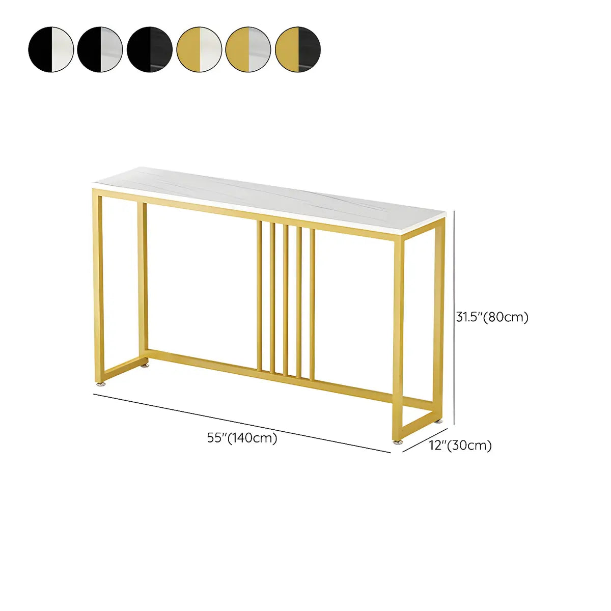 Classic Rectangle Gold Black Metal Wood Console Table Image - 22