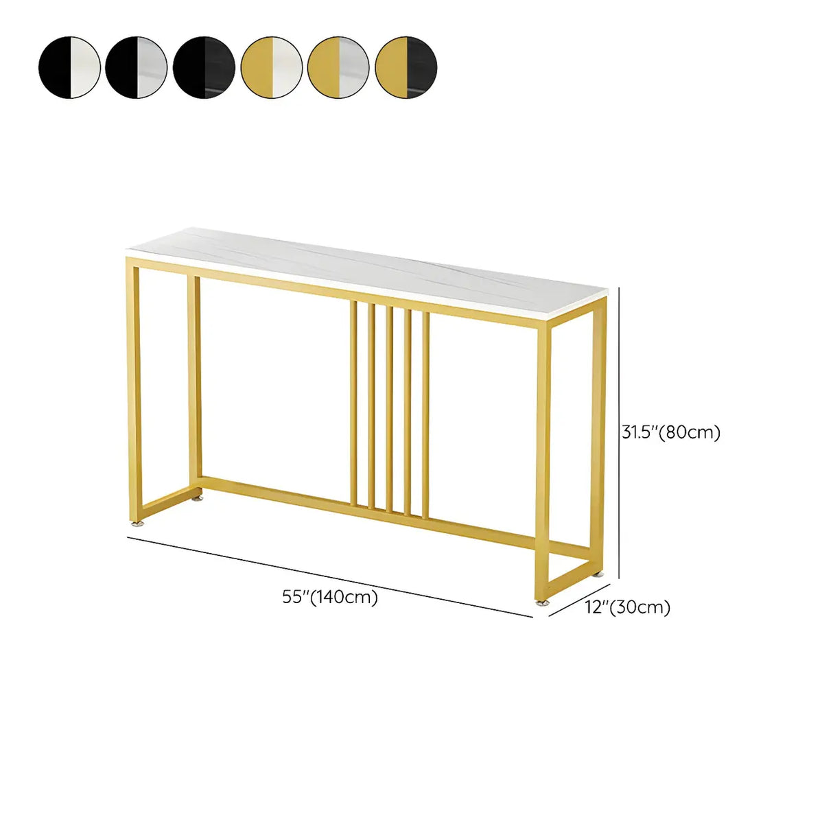 Classic Rectangle Gold Black Metal Wood Console Table Image - 22
