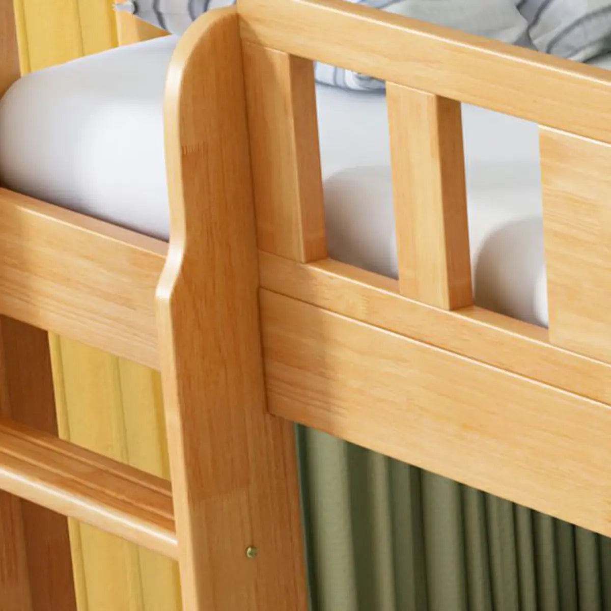 Classic Rectangle Wooden Brown Bunk Bed with Guardrail Image - 9