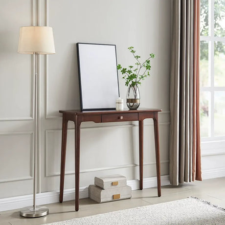 Classic Rectangular Rubberwood Brown Storage Console Table Image - 1