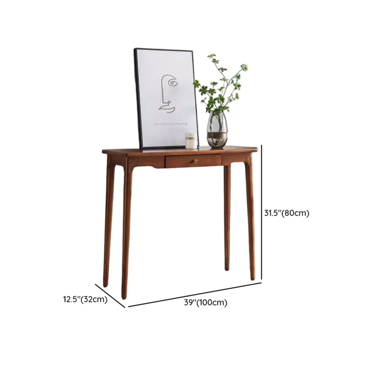 Classic Rectangular Rubberwood Brown Storage Console Table Image - 12