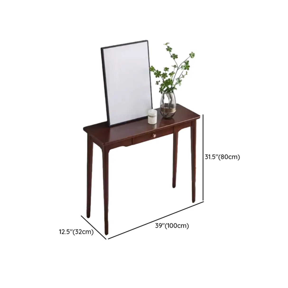 Classic Rectangular Rubberwood Brown Storage Console Table Image - 14