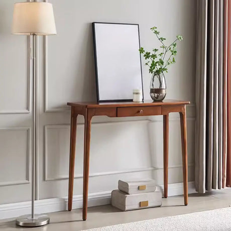 Classic Rectangular Rubberwood Brown Storage Console Table Image - 2