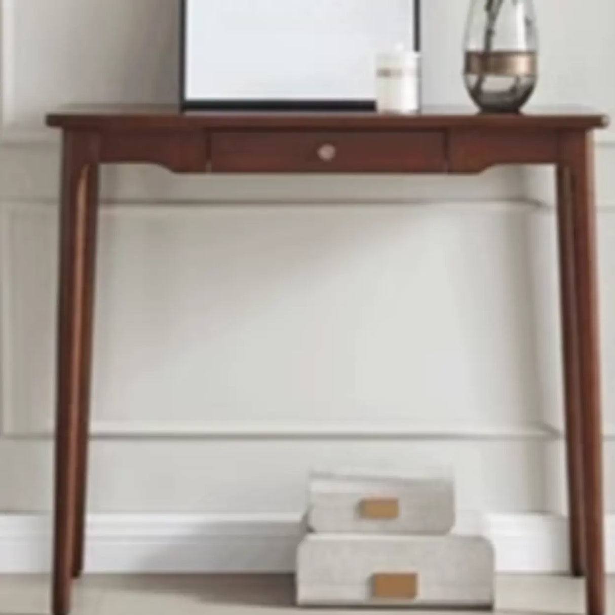 Classic Rectangular Rubberwood Brown Storage Console Table Image - 8