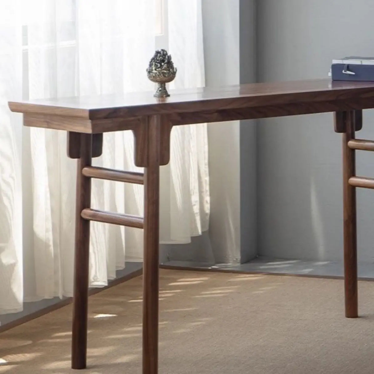 Classic Rectangular Walnut Standard Entryway Console Table Image - 7
