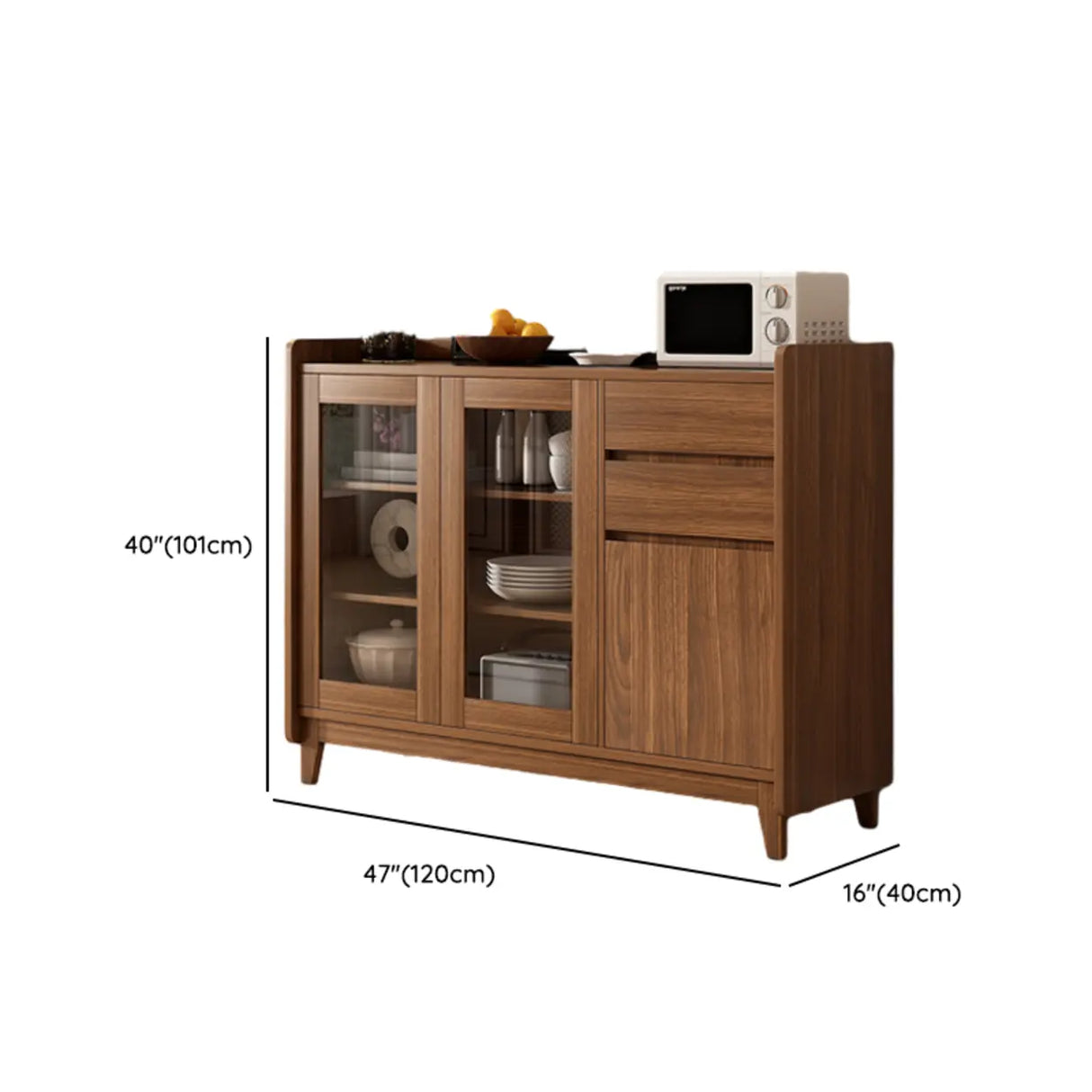 Classic Rectangular Wood Brown Short China Cabinet Image - 14