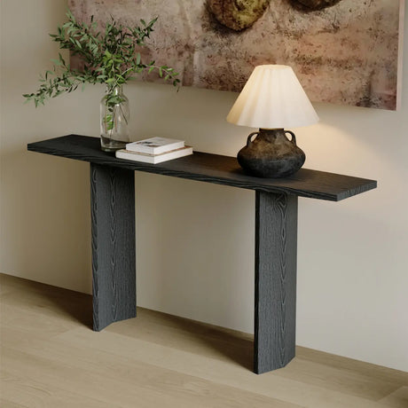 Classic Rectangular Wood Brown Standard Console Table Image - 2