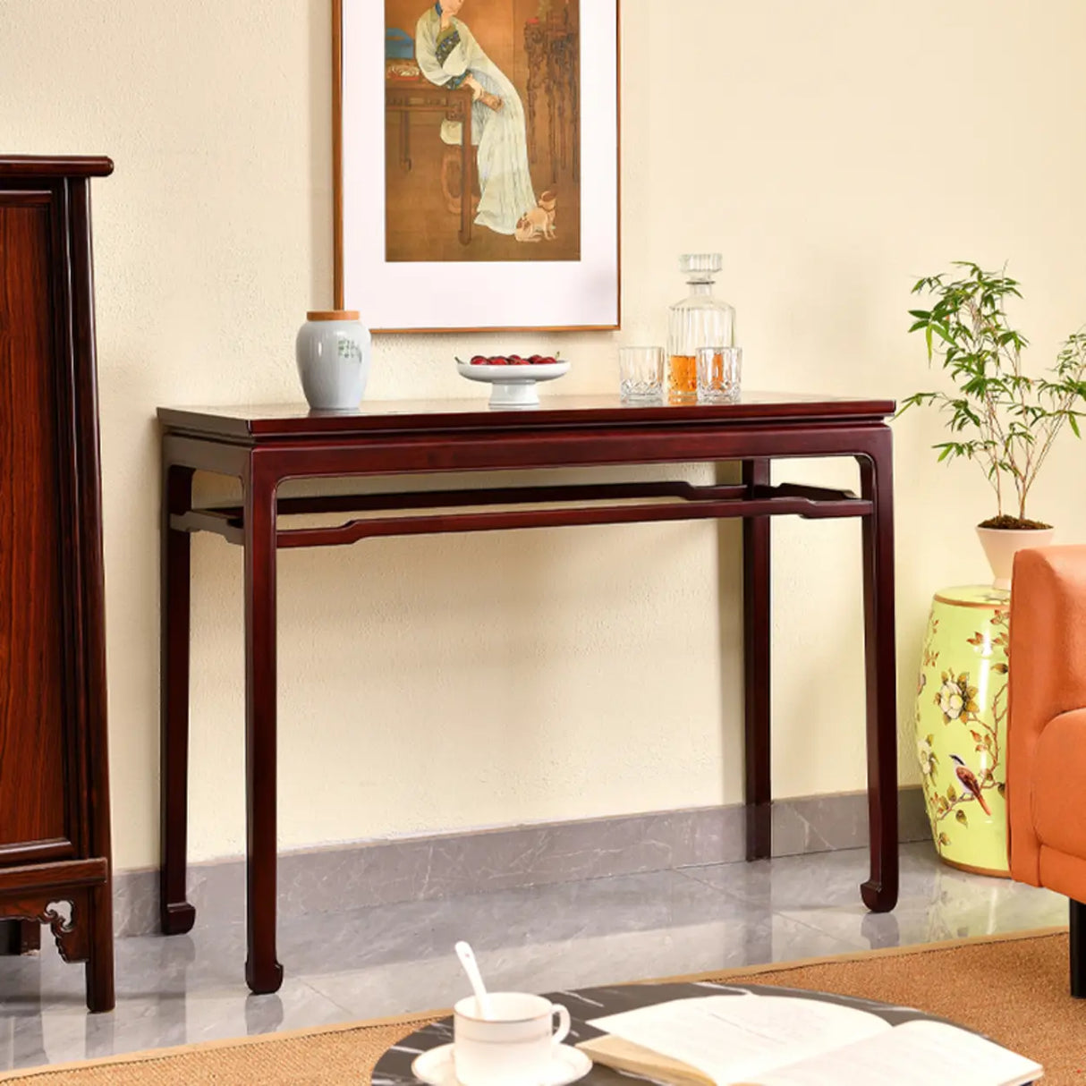 Classic Rectangular Wood Mahogany Hallway Console Table Image - 1