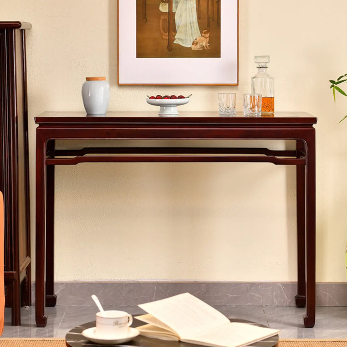 Classic Rectangular Wood Mahogany Hallway Console Table Image - 2
