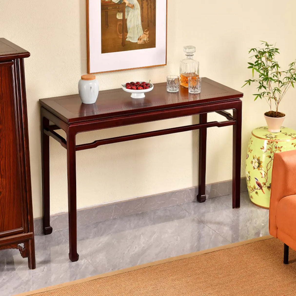 Classic Rectangular Wood Mahogany Hallway Console Table Image - 3