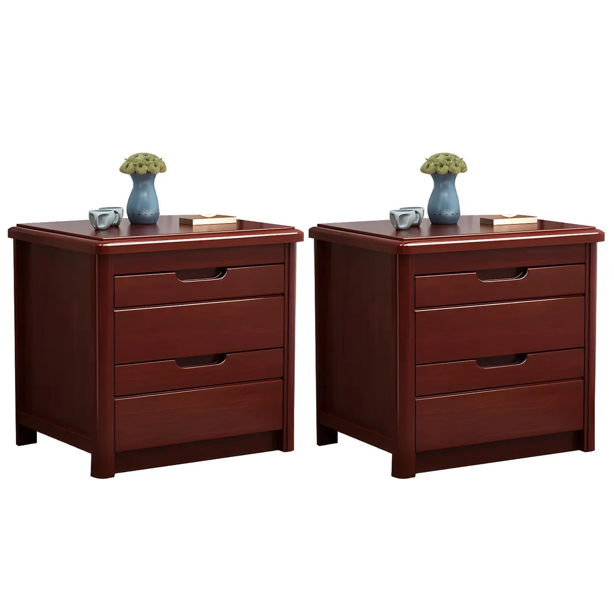 Classic Rectangular Wood Natural Storage Nightstand Image - 11