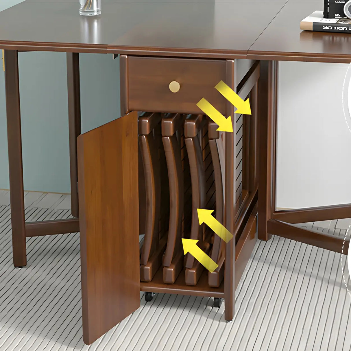 Classic Rectangular Wood  Storage Folding Dining Table Image - 10