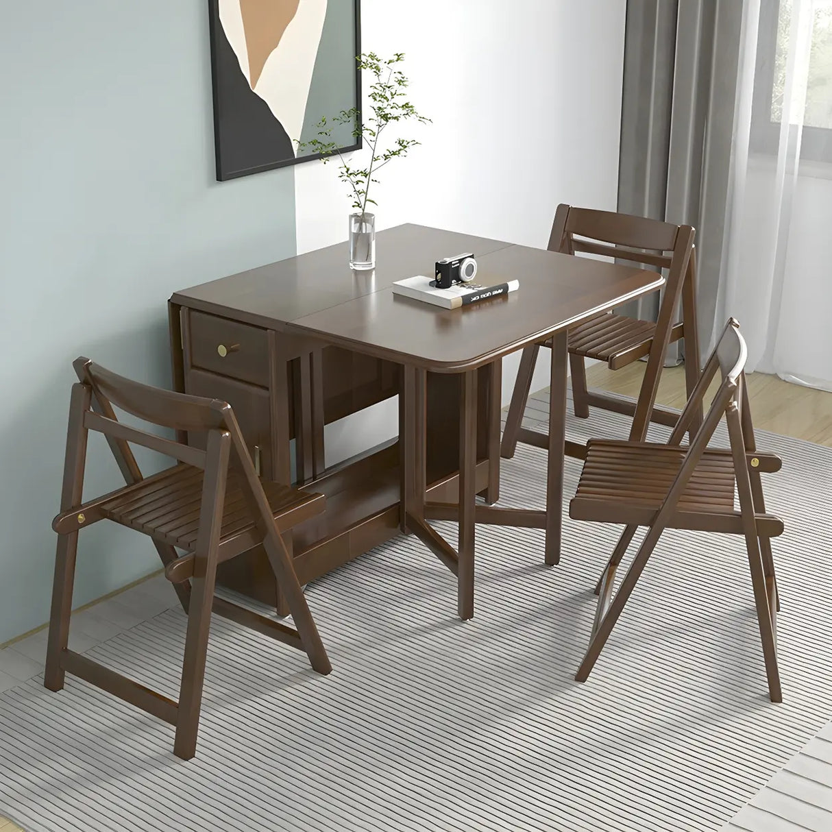 Classic Rectangular Wood  Storage Folding Dining Table Image - 4