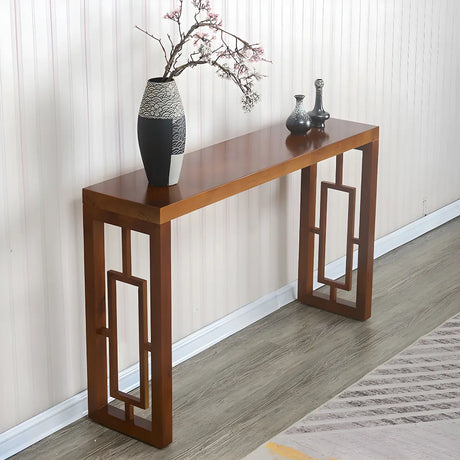 Classic Rectangular Wood Walnut Entry Console Table Image - 1
