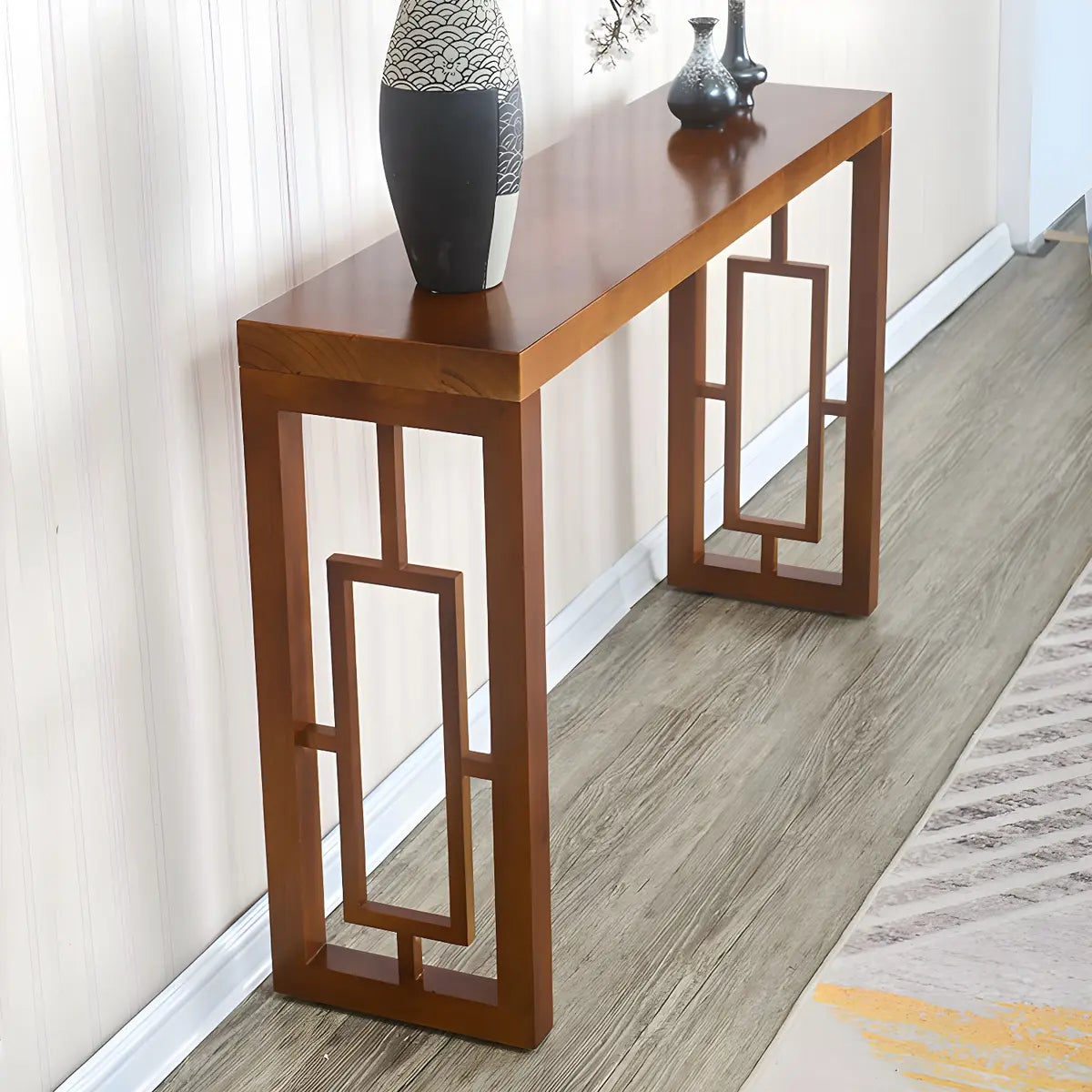 Classic Rectangular Wood Walnut Entry Console Table Image - 10