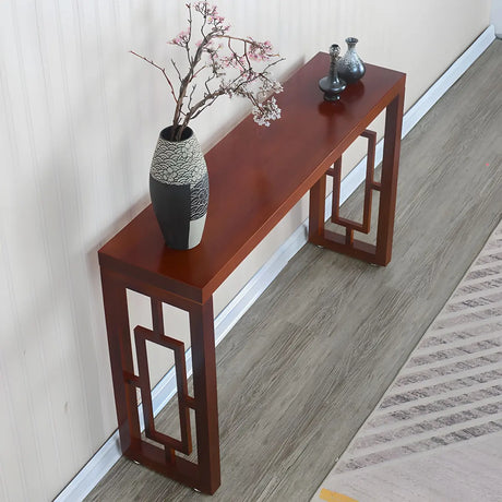 Classic Rectangular Wood Walnut Entry Console Table Image - 2