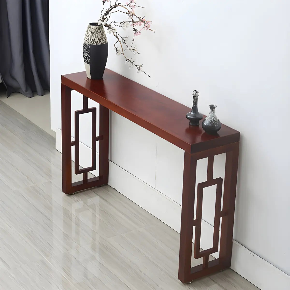 Classic Rectangular Wood Walnut Entry Console Table Image - 3