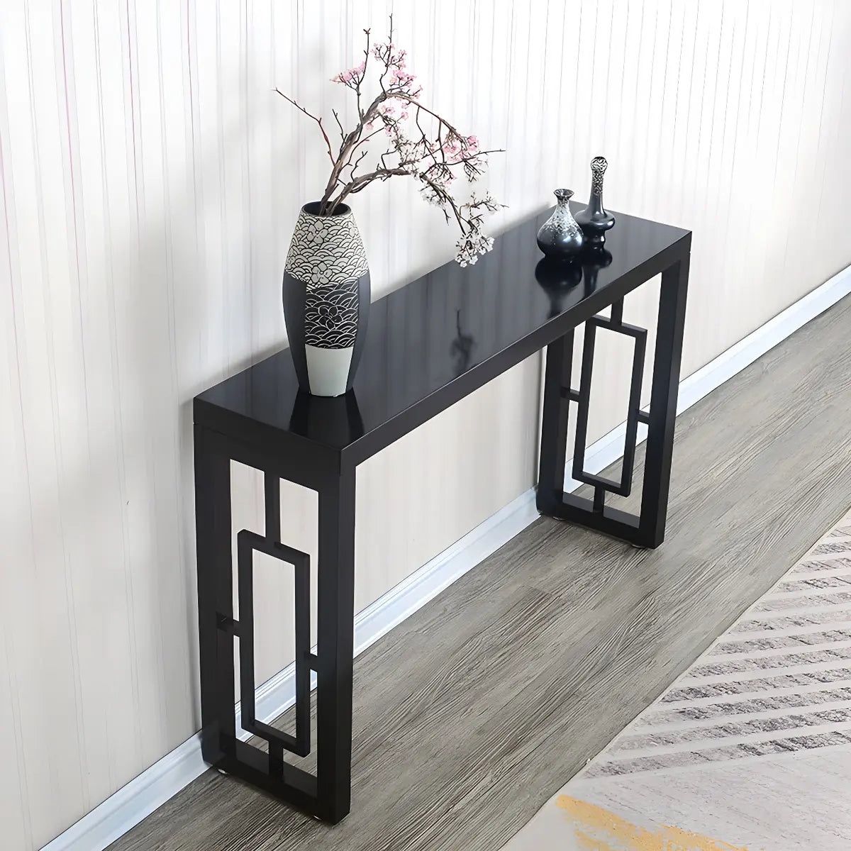 Classic Rectangular Wood Walnut Entry Console Table Image - 4