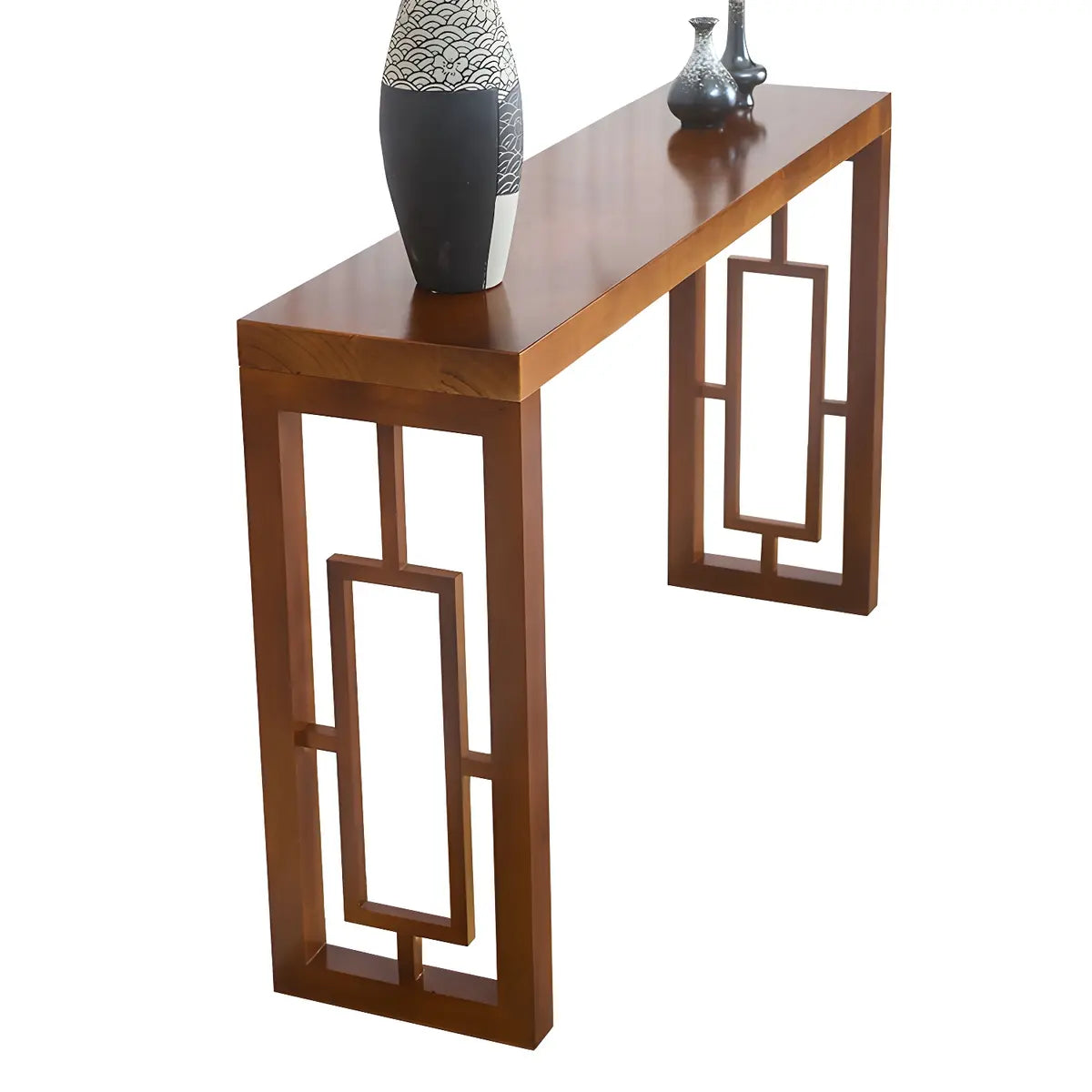 Classic Rectangular Wood Walnut Entry Console Table Image - 5
