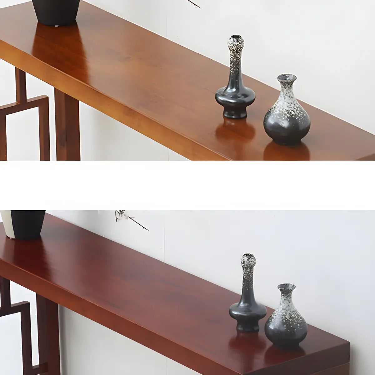 Classic Rectangular Wood Walnut Entry Console Table Image - 7