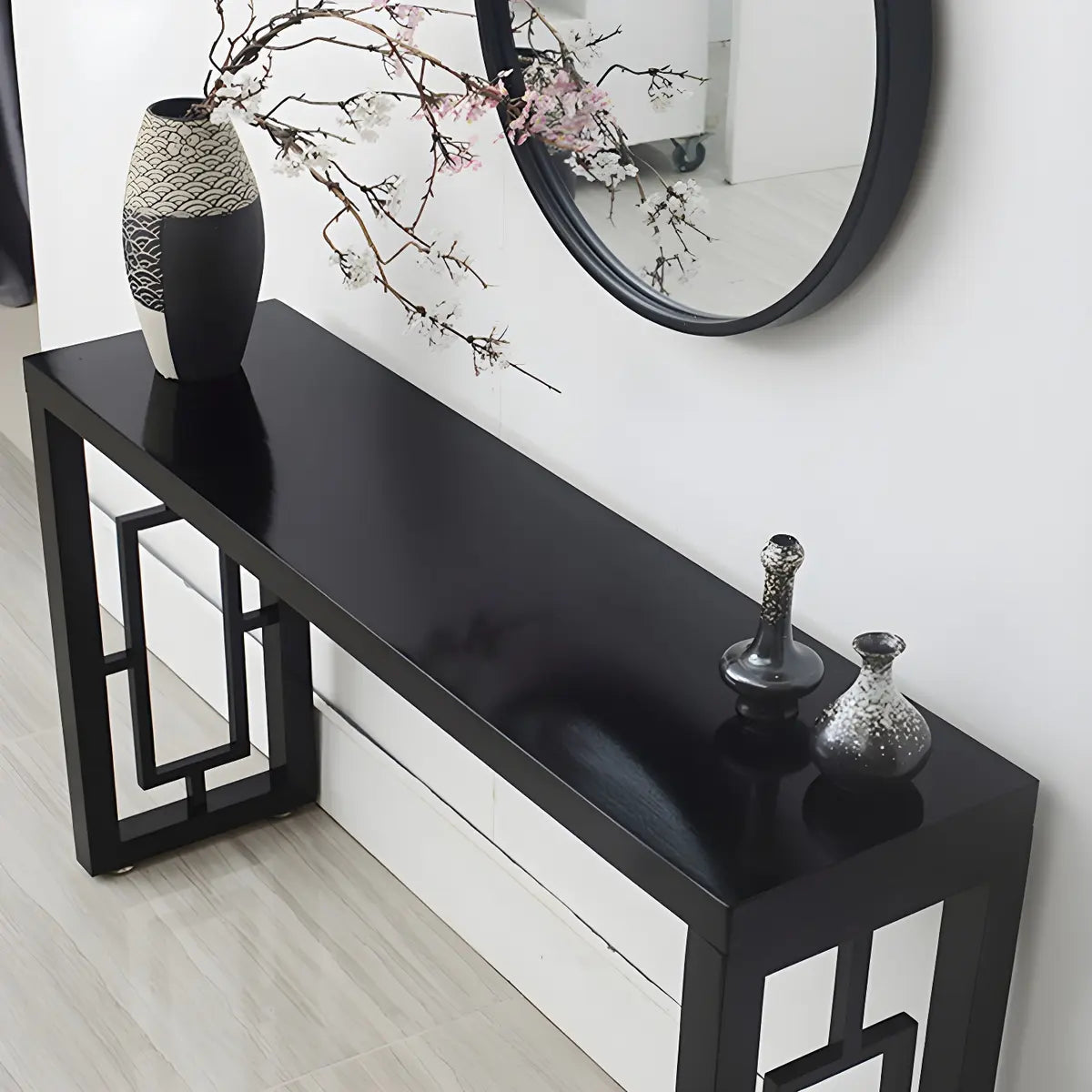 Classic Rectangular Wood Walnut Entry Console Table Image - 8