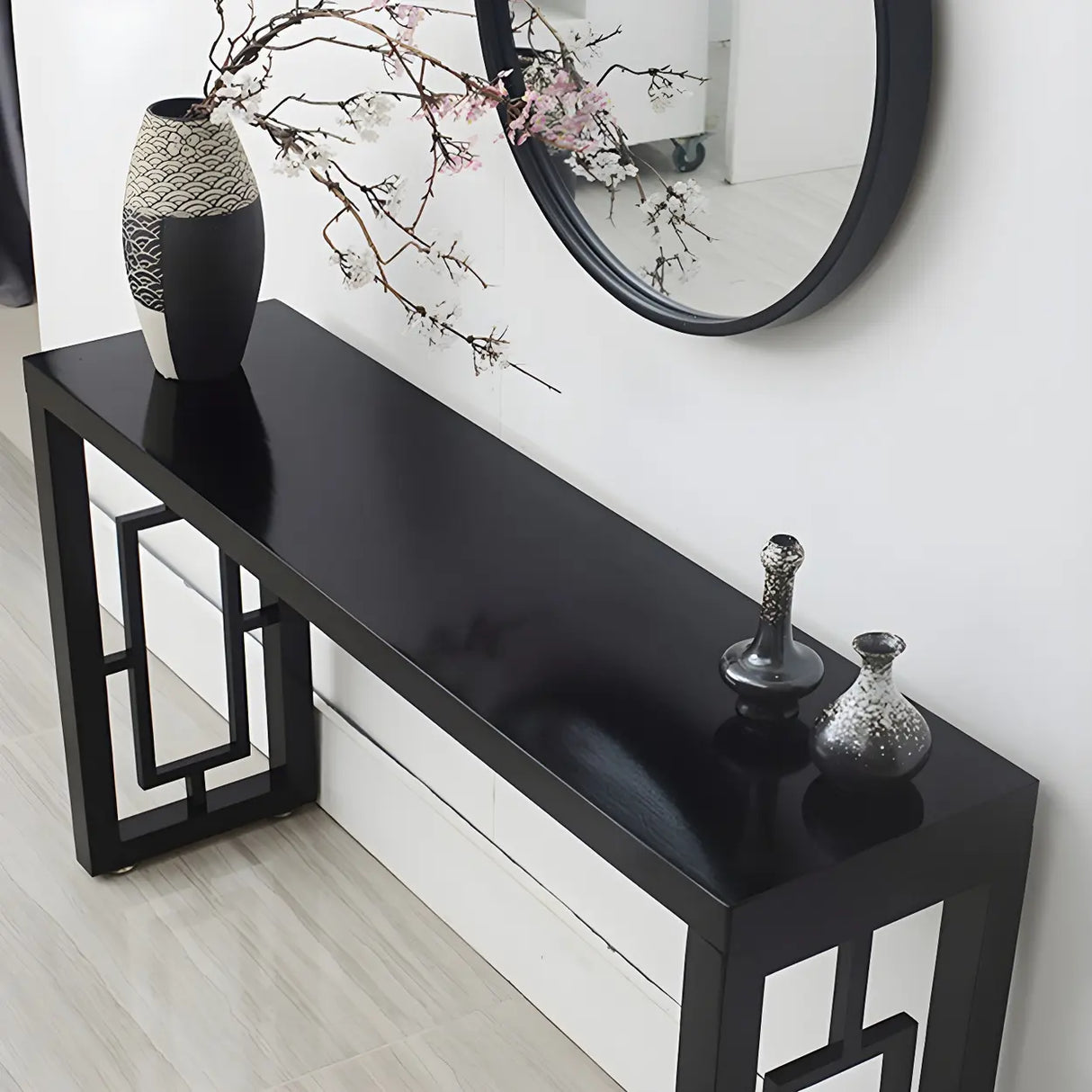 Classic Rectangular Wood Walnut Entry Console Table Image - 8
