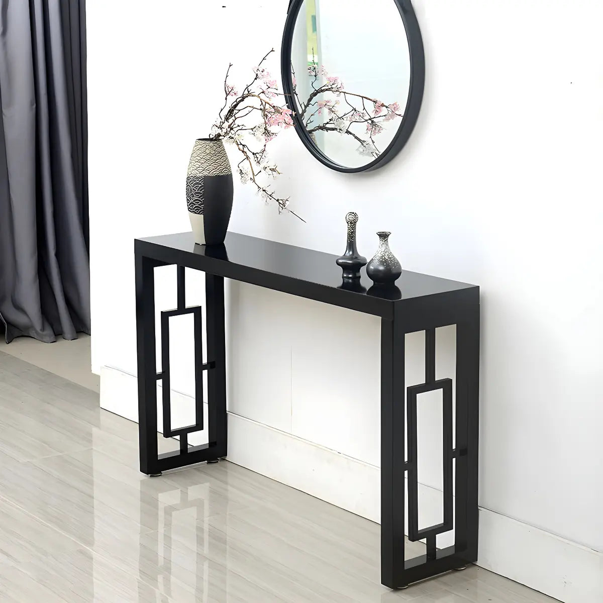 Classic Rectangular Wood Walnut Entry Console Table Image - 9