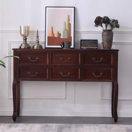 Classic Rectangular Wooden Brown Storage Console Table Image - 1