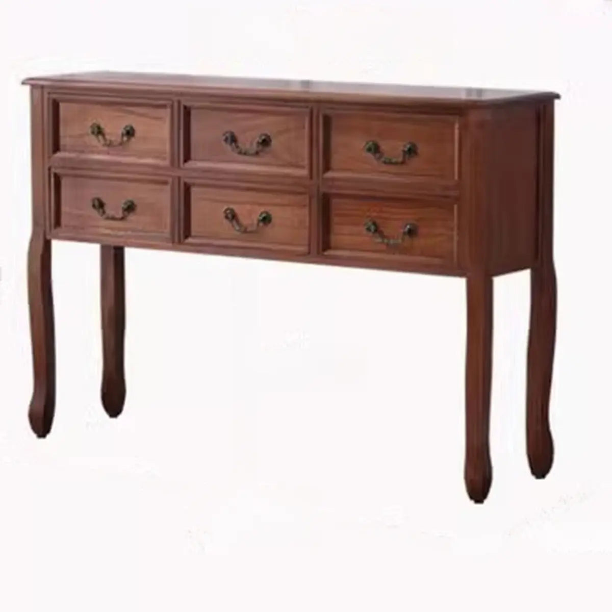 Classic Rectangular Wooden Brown Storage Console Table Image - 12