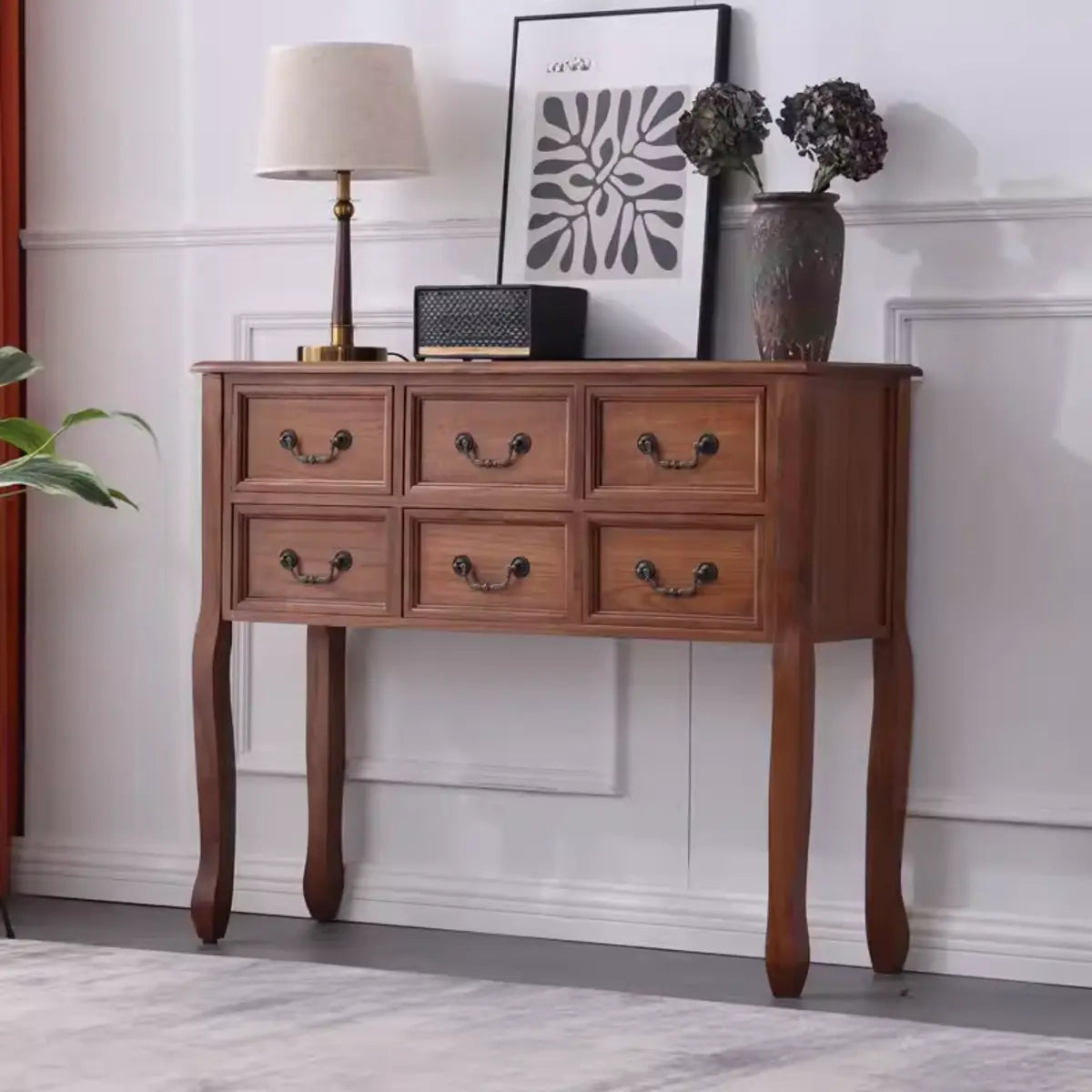 Classic Rectangular Wooden Brown Storage Console Table Image - 15