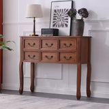 Classic Rectangular Wooden Brown Storage Console Table Image - 15