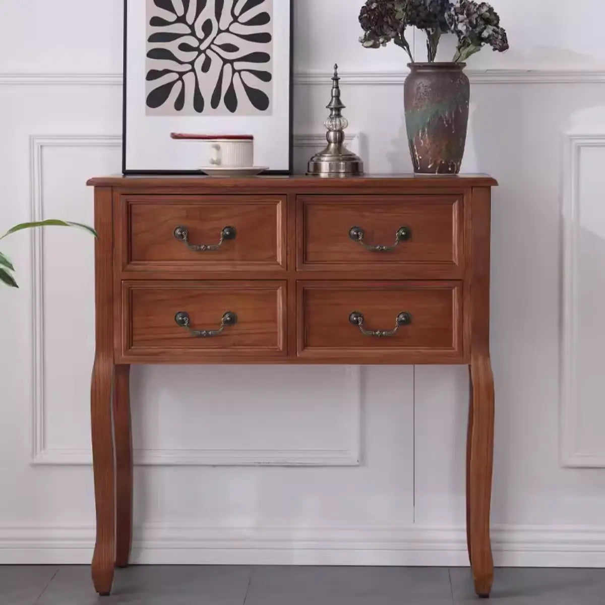 Classic Rectangular Wooden Brown Storage Console Table Image - 18