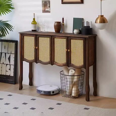 Classic Rectangular Wooden Brown Storage Console Table Image - 2