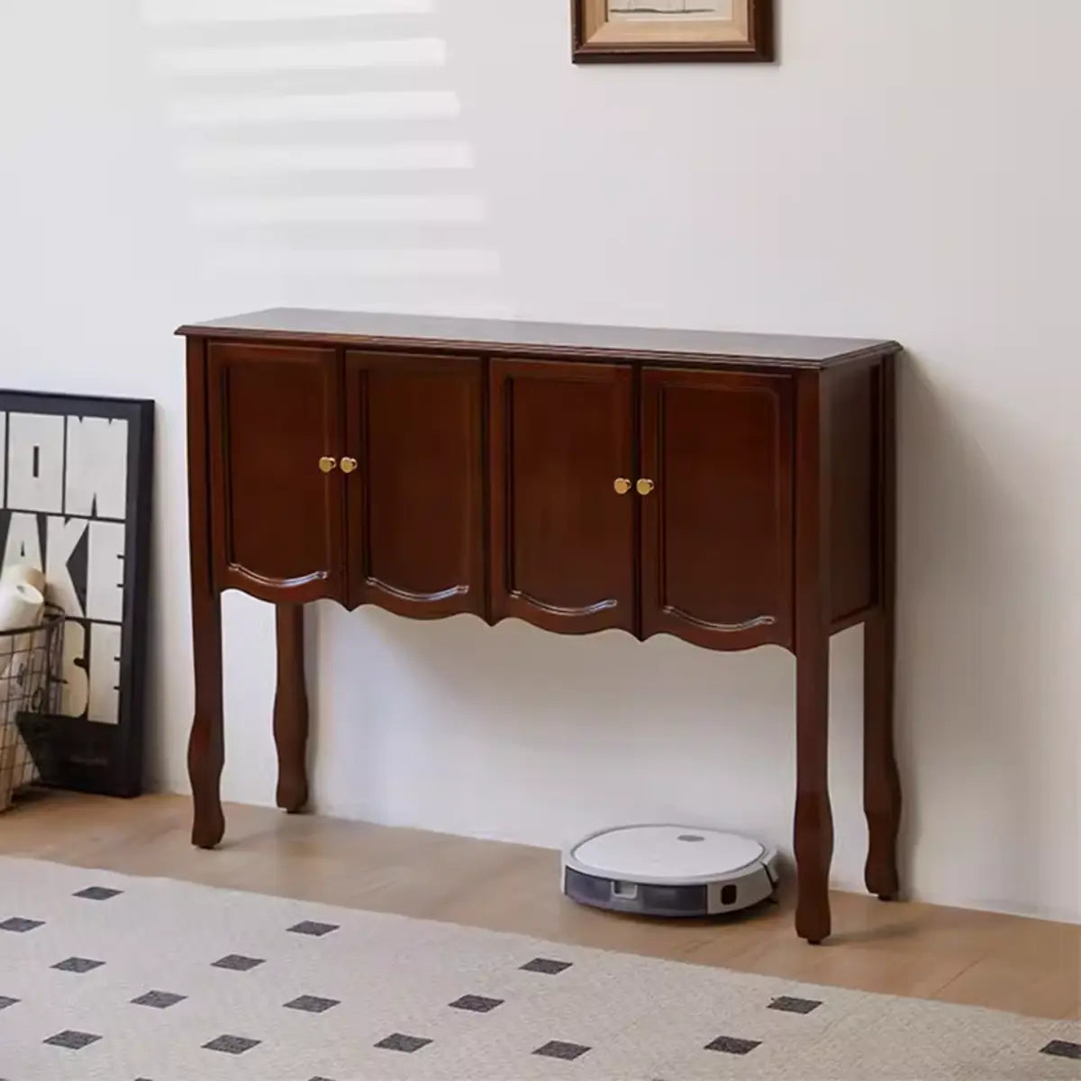 Classic Rectangular Wooden Brown Storage Console Table Image - 25