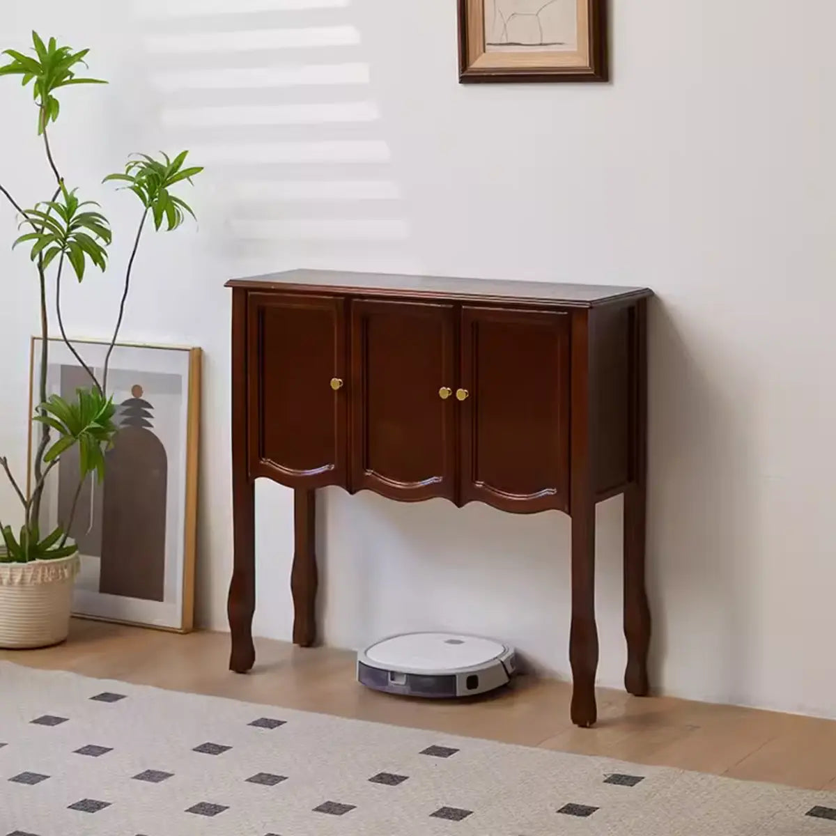 Classic Rectangular Wooden Brown Storage Console Table Image - 27