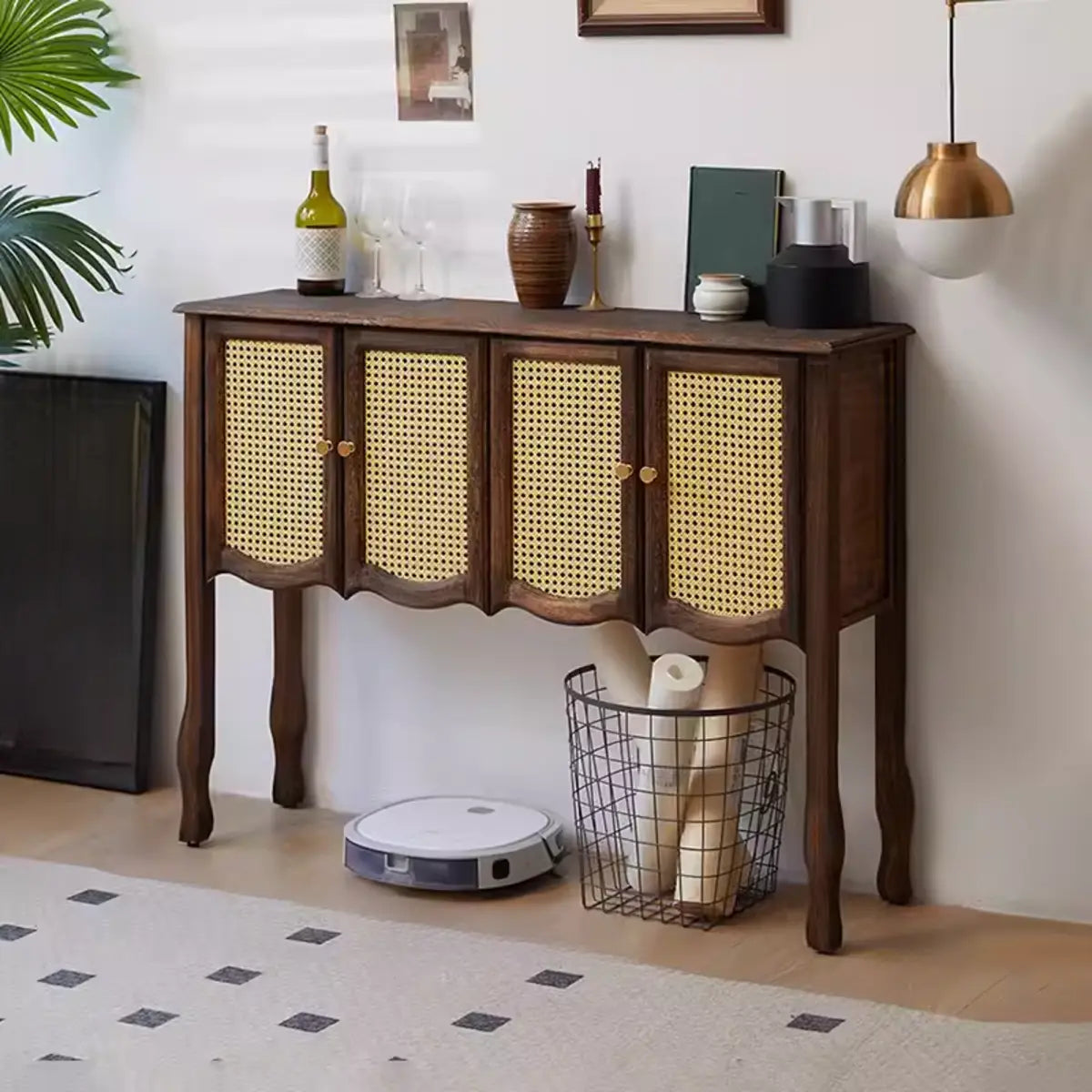 Classic Rectangular Wooden Brown Storage Console Table Image - 29