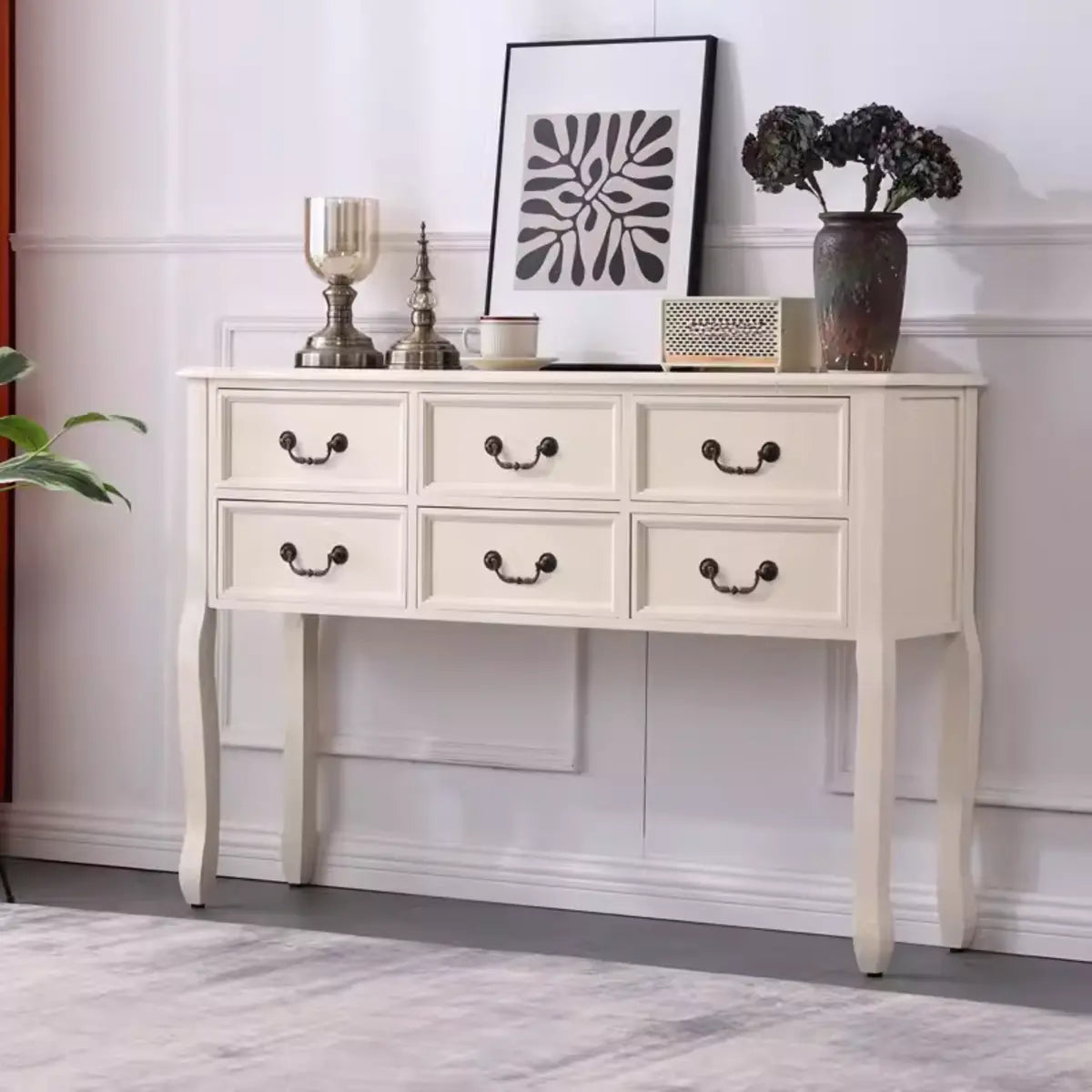 Classic Rectangular Wooden Brown Storage Console Table Image - 3
