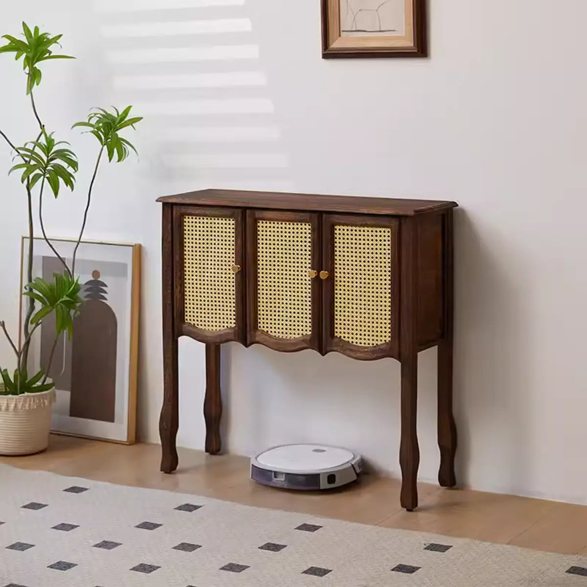 Classic Rectangular Wooden Brown Storage Console Table Image - 30