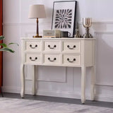 Classic Rectangular Wooden Brown Storage Console Table Image - 5