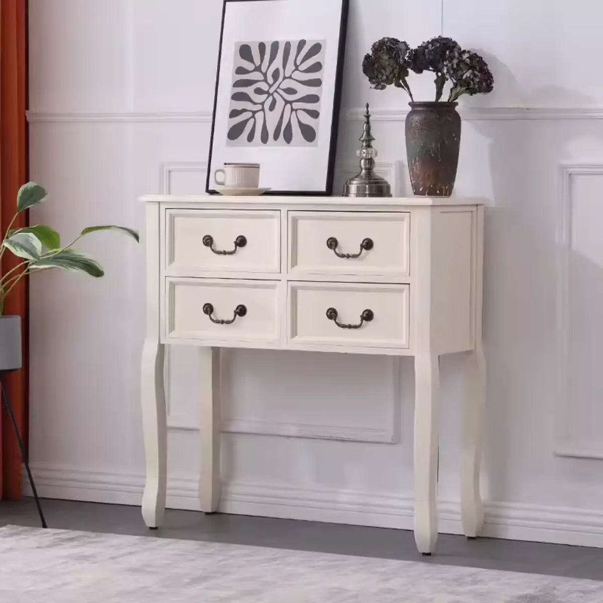 Classic Rectangular Wooden Brown Storage Console Table Image - 6