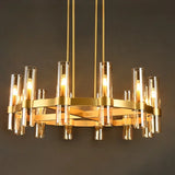 Classic Round Cylinder Glass Dining Room Bronze Chandelier Image - 13