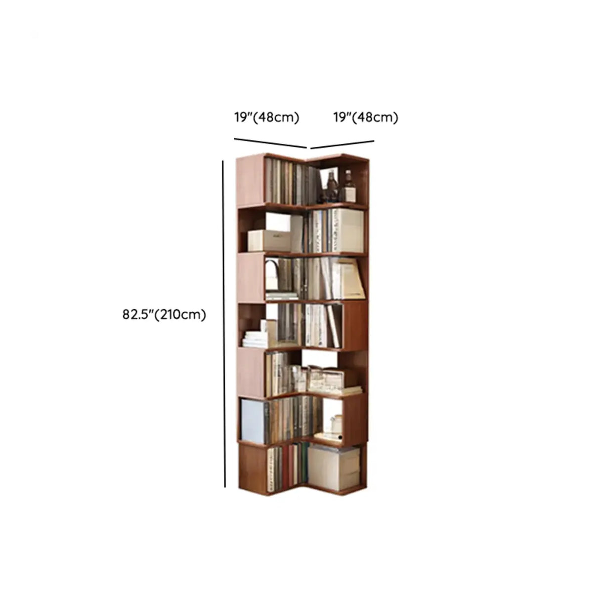 Classic Rubberwood L-Shape Corner Tall Bookcase Brown 