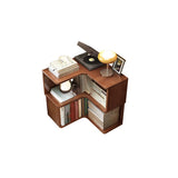 Classic Rubberwood L-Shape Corner Tall Bookcase Brown Image - 9