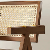 Classic Rubberwood Wicker Rattan Dining Chair with Arms Image - 14